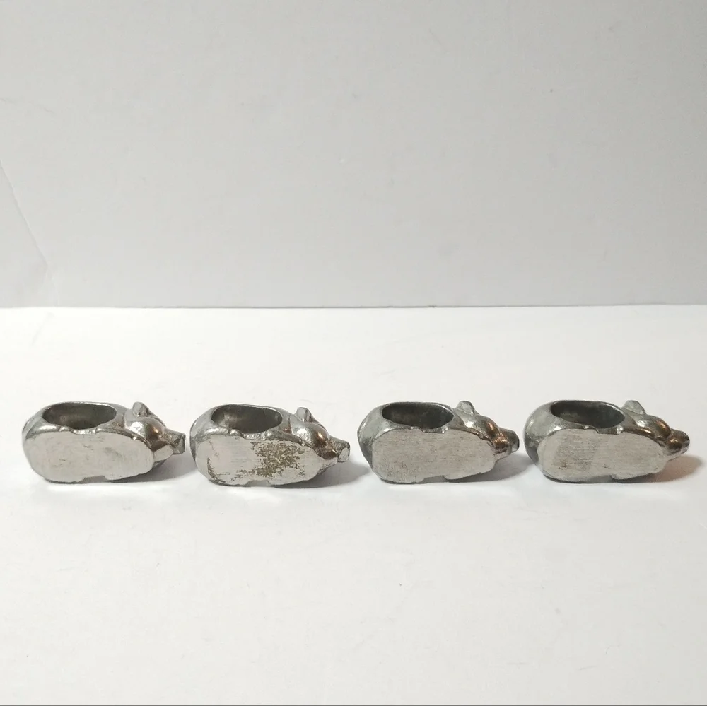 Lot of 4 Pig Pewter Napkin Ring Holders Set Vintage Pig Napkin Rings